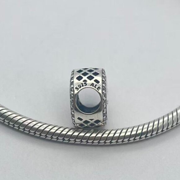 Pandora Black Zebra Print Button Charm Pendant S925 Sterling Silver - Picture 3 of 3